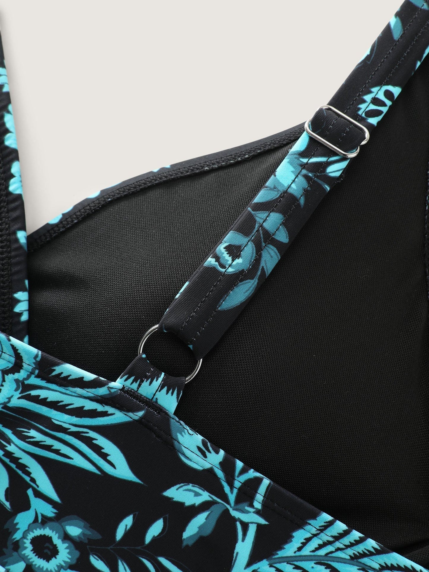 Two-Piece Floral Print Ruched Mesh Swimsuit