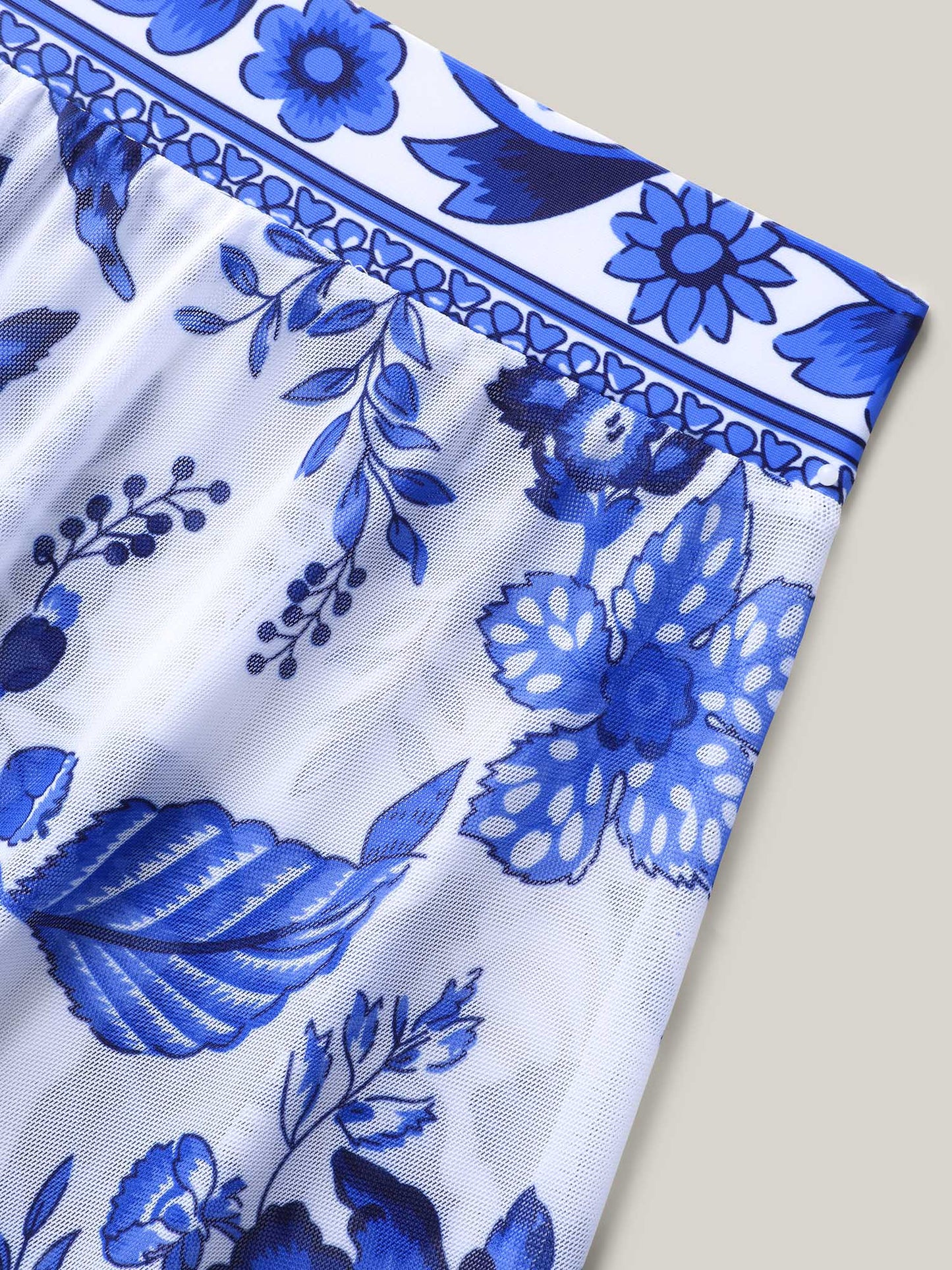Two-Piece Floral Print Ruched Mesh Swimsuit